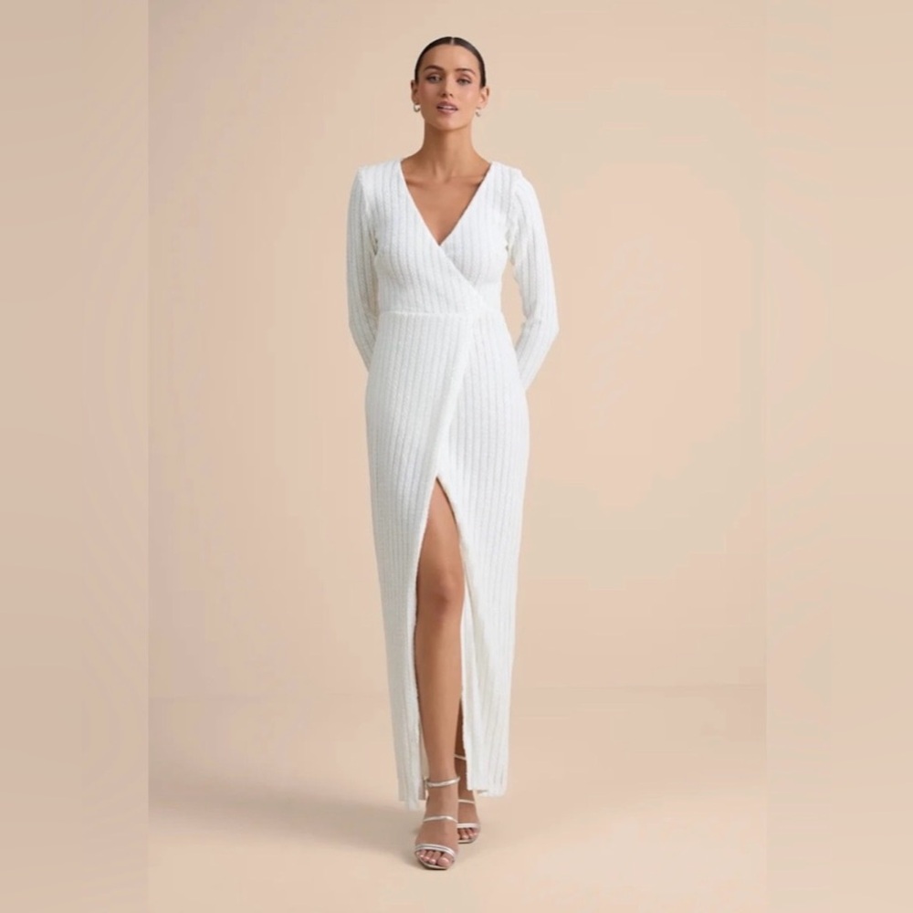 Lulus Love Lasts Forever White Sequin Long Sleeve Maxi NWT